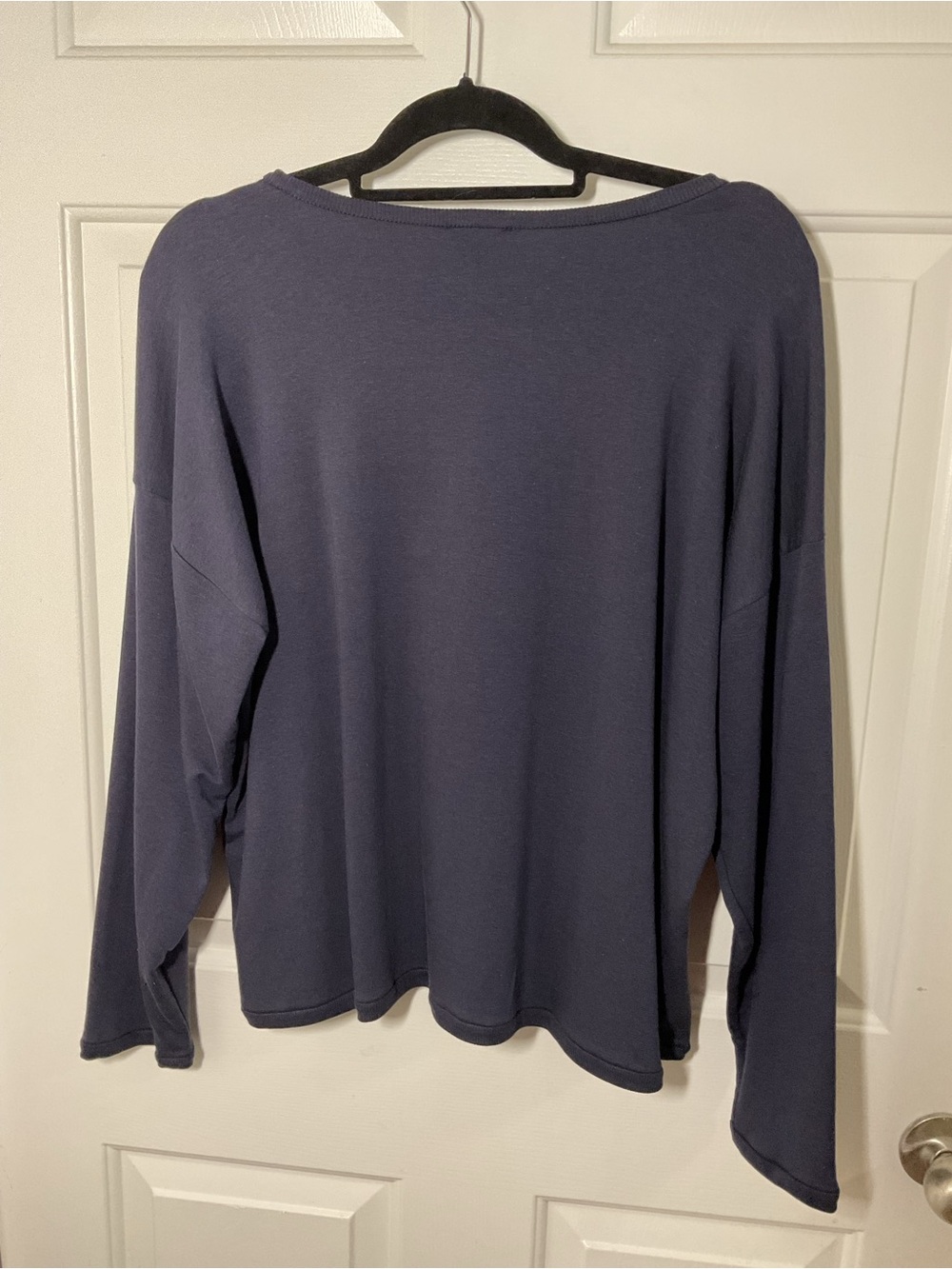 Eileen Fisher Ink Blue Boxy Boat Neck Top Lyocell Organic Cotton Large - Picture 6 of 9